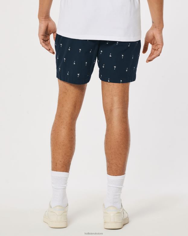 Bottoms Hollister Men Palm Pattern Poplin Jogger Shorts 7\\ 488201394 Navy Print